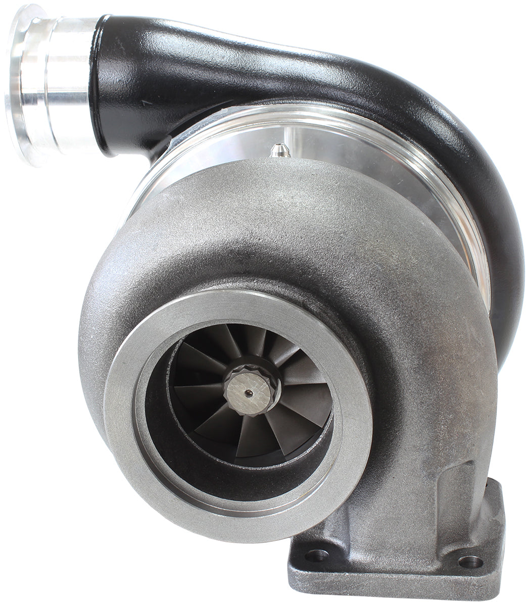BOOSTED 8075 T4 1.10 Turbocharger 1250HP, Hi Temp Black Finish   External Wastegate, T4 Twin Entry Inlet Flange, V-Band Exhaust Flange