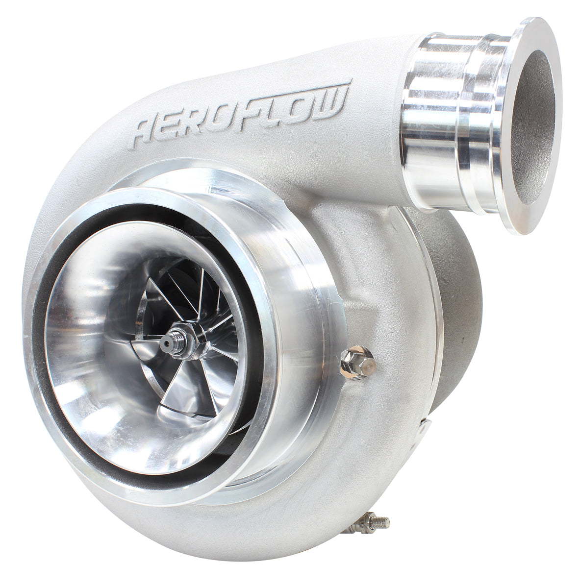 BOOSTED 8075 T4 1.10 Turbocharger 1250HP, Natural Cast Finish   External Wastegate, T4 Twin Entry Inlet Flange, V-Band Exhaust Flange