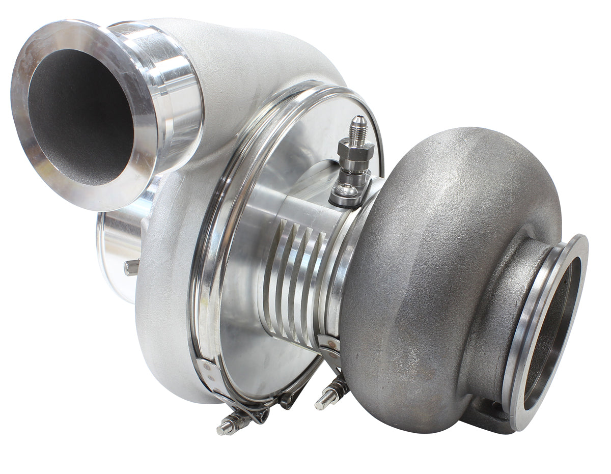 BOOSTED 8075 T4 1.10 Turbocharger 1250HP, Natural Cast Finish   External Wastegate, T4 Twin Entry Inlet Flange, V-Band Exhaust Flange