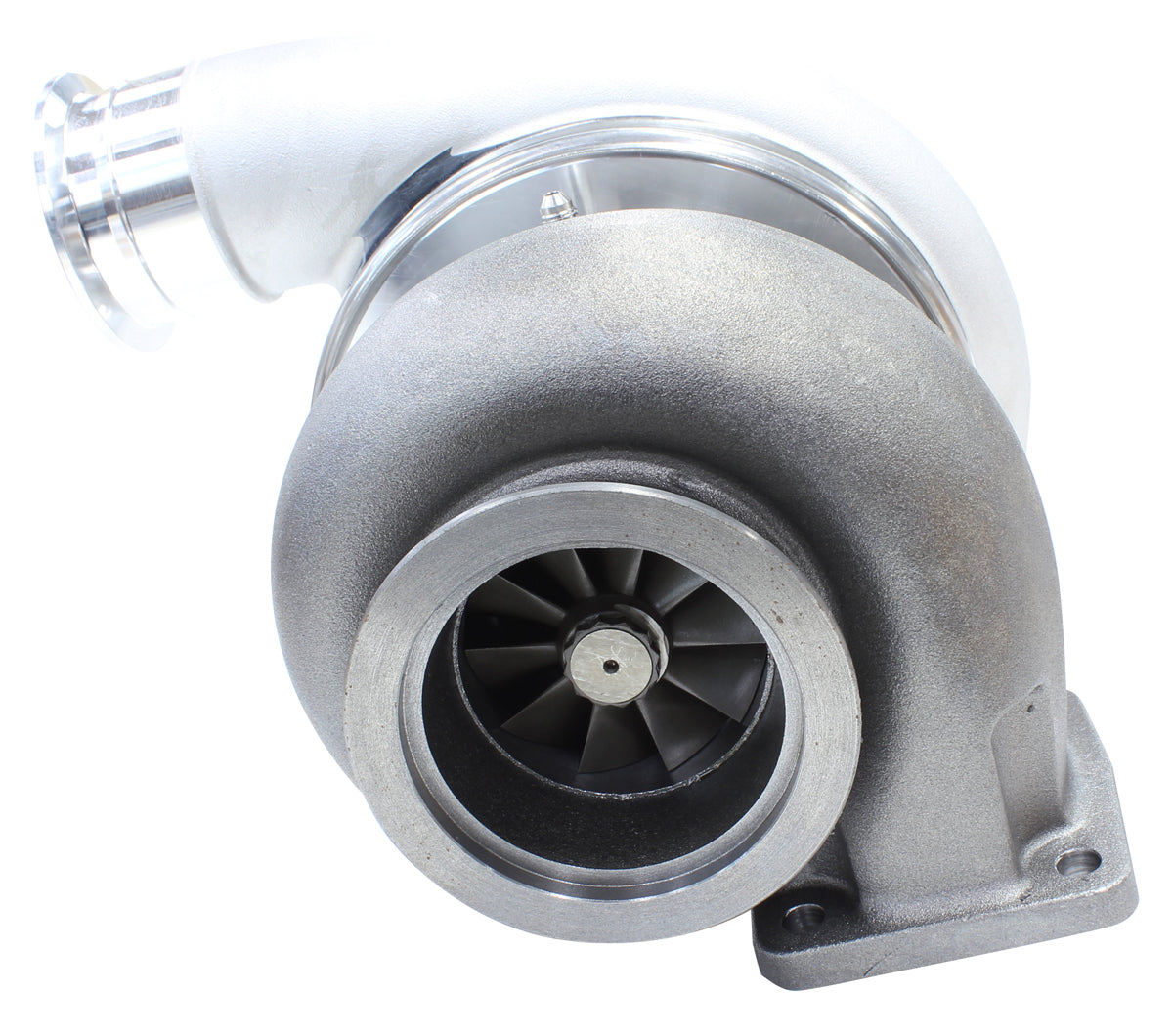 BOOSTED 8075 T4 1.10 Turbocharger 1250HP, Natural Cast Finish   External Wastegate, T4 Twin Entry Inlet Flange, V-Band Exhaust Flange