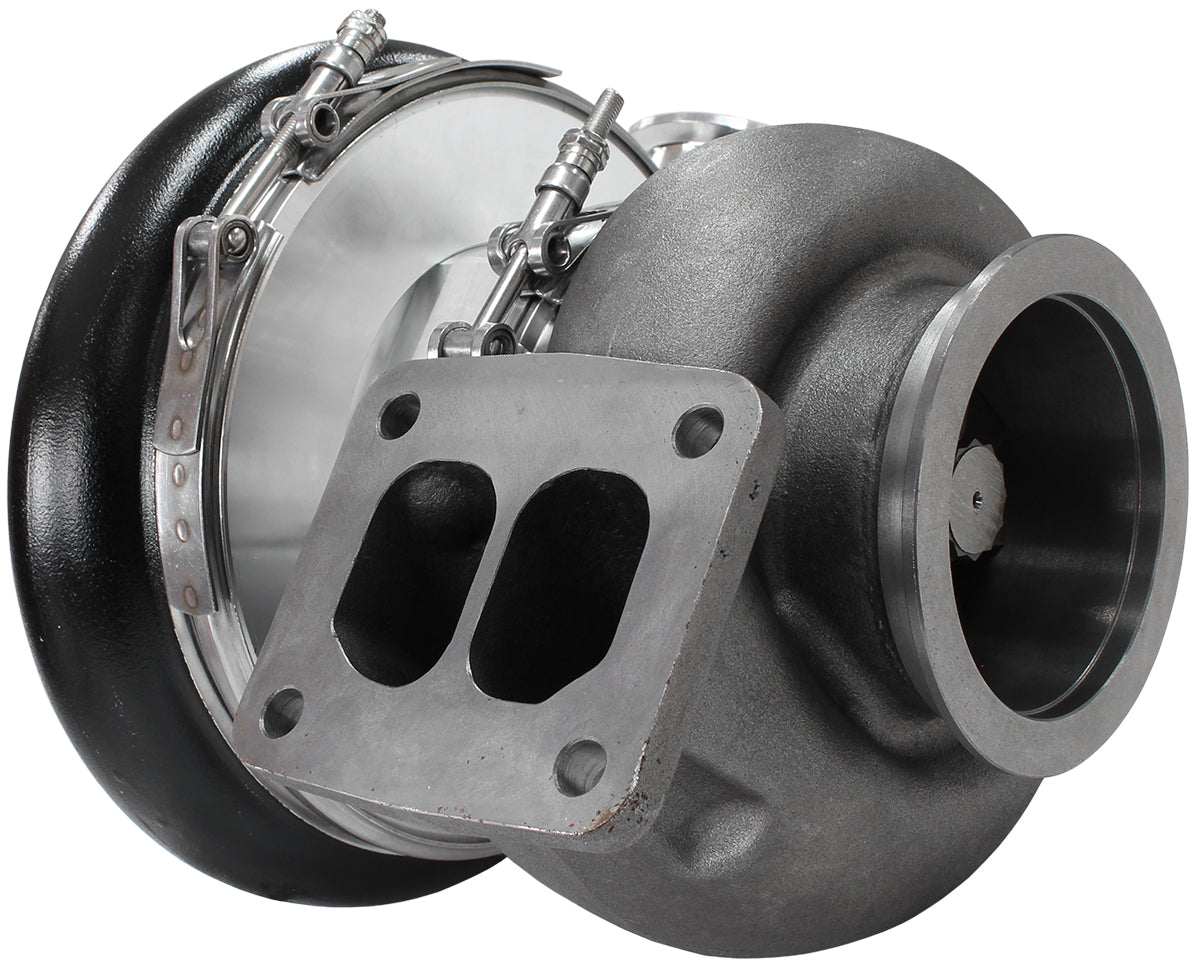 BOOSTED 7588 T4 1.25 Turbocharger 1500HP, Hi Temp Black Finish   External Wastegate, T4 Twin Entry Inlet Flange, V-Band Exhaust Flange