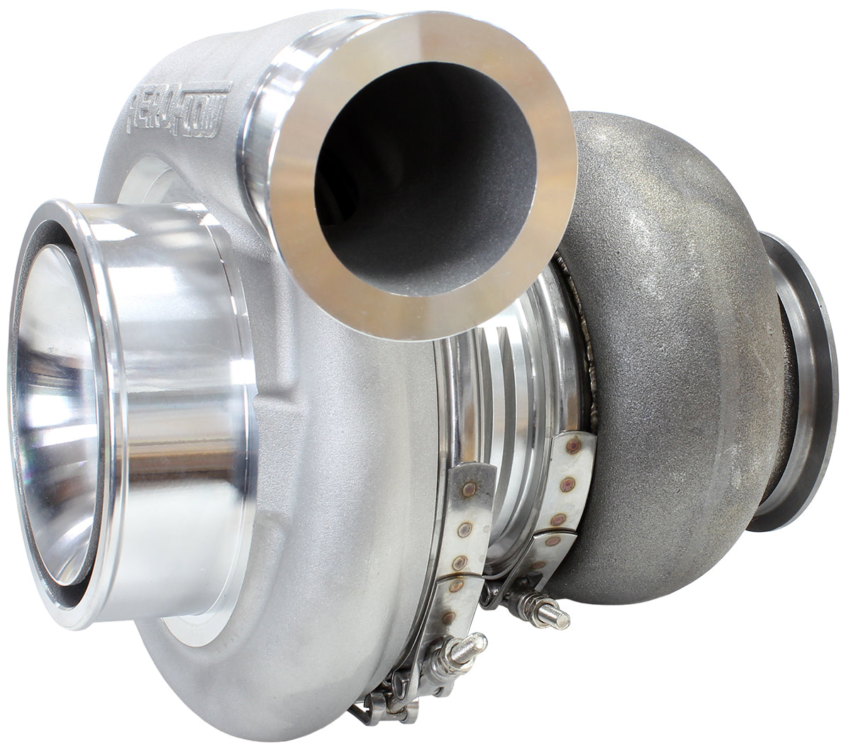 BOOSTED 7588 T4 1.25 Turbocharger 1500HP, Natural Cast Finish   External Wastegate, T4 Twin Entry Inlet Flange, V-Band Exhaust Flange