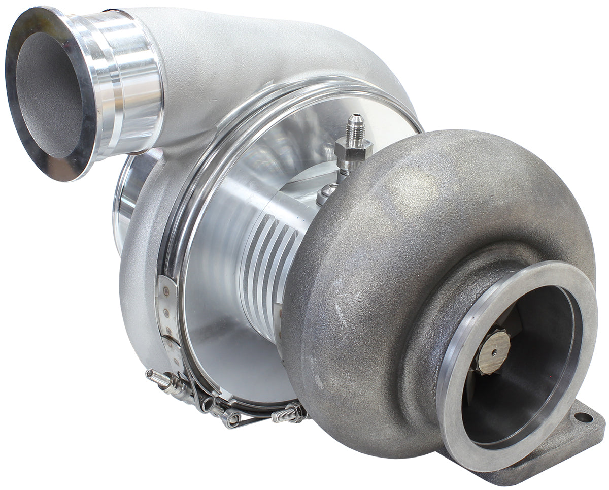 BOOSTED 7588 T4 1.25 Turbocharger 1500HP, Natural Cast Finish   External Wastegate, T4 Twin Entry Inlet Flange, V-Band Exhaust Flange