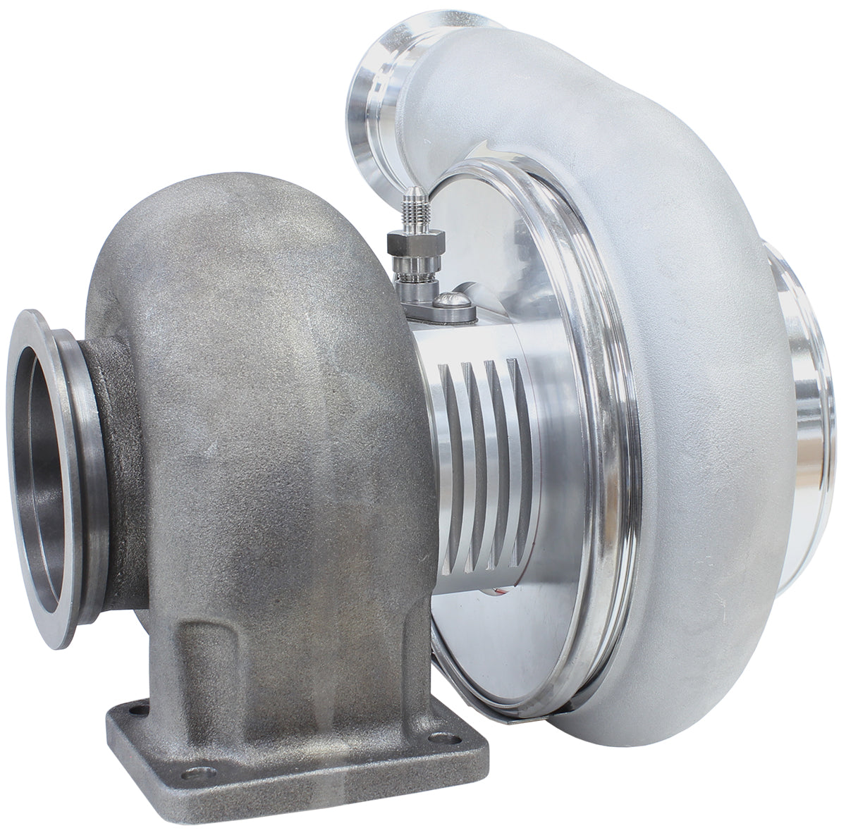 BOOSTED 7588 T4 1.25 Turbocharger 1500HP, Natural Cast Finish   External Wastegate, T4 Twin Entry Inlet Flange, V-Band Exhaust Flange