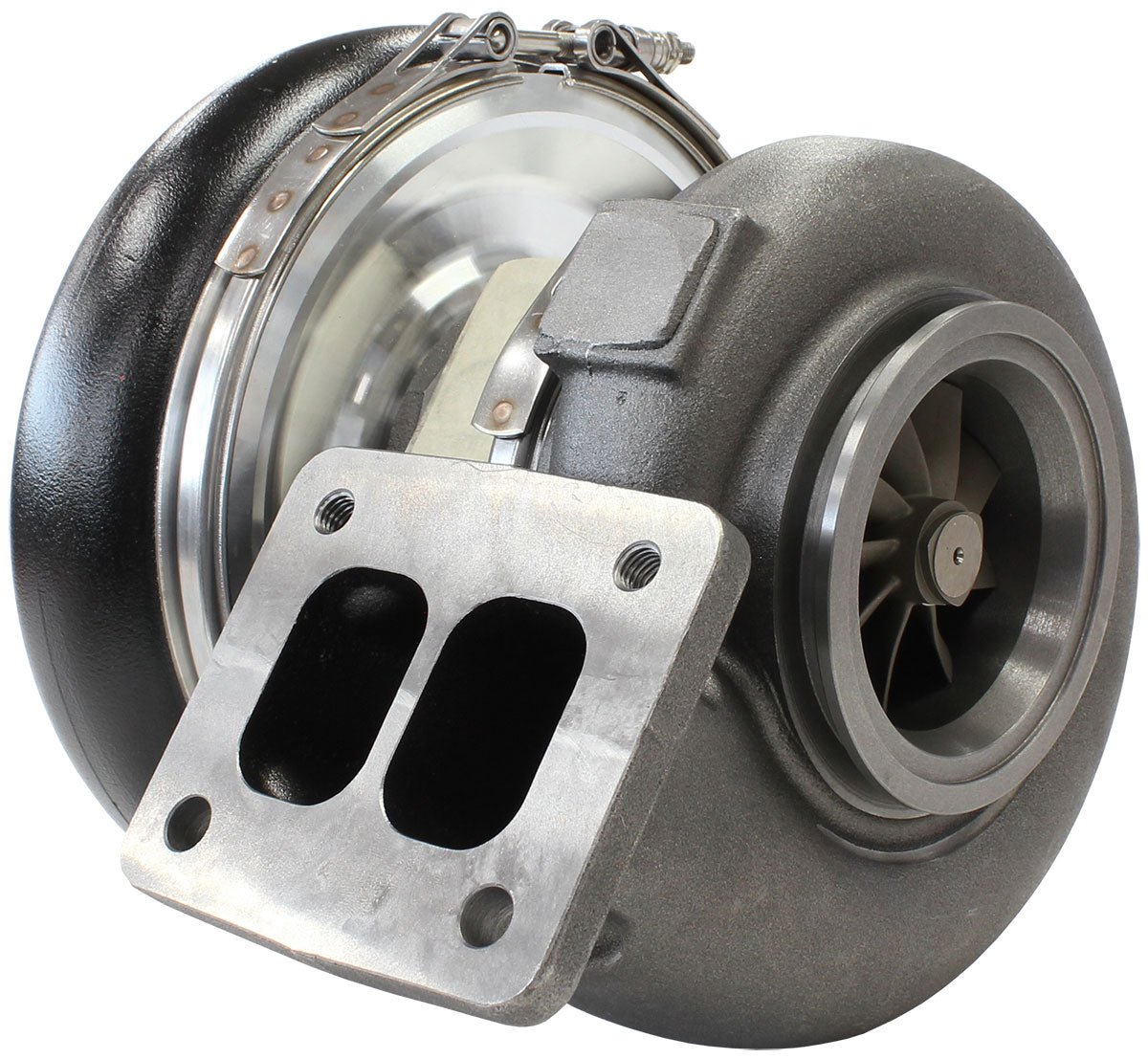 BOOSTED 7975 T4 1.15 Turbocharger 1450HP, Hi Temp Black Finish   External Wastegate, T4 Inlet Flange, V-Band Exhaust Flange