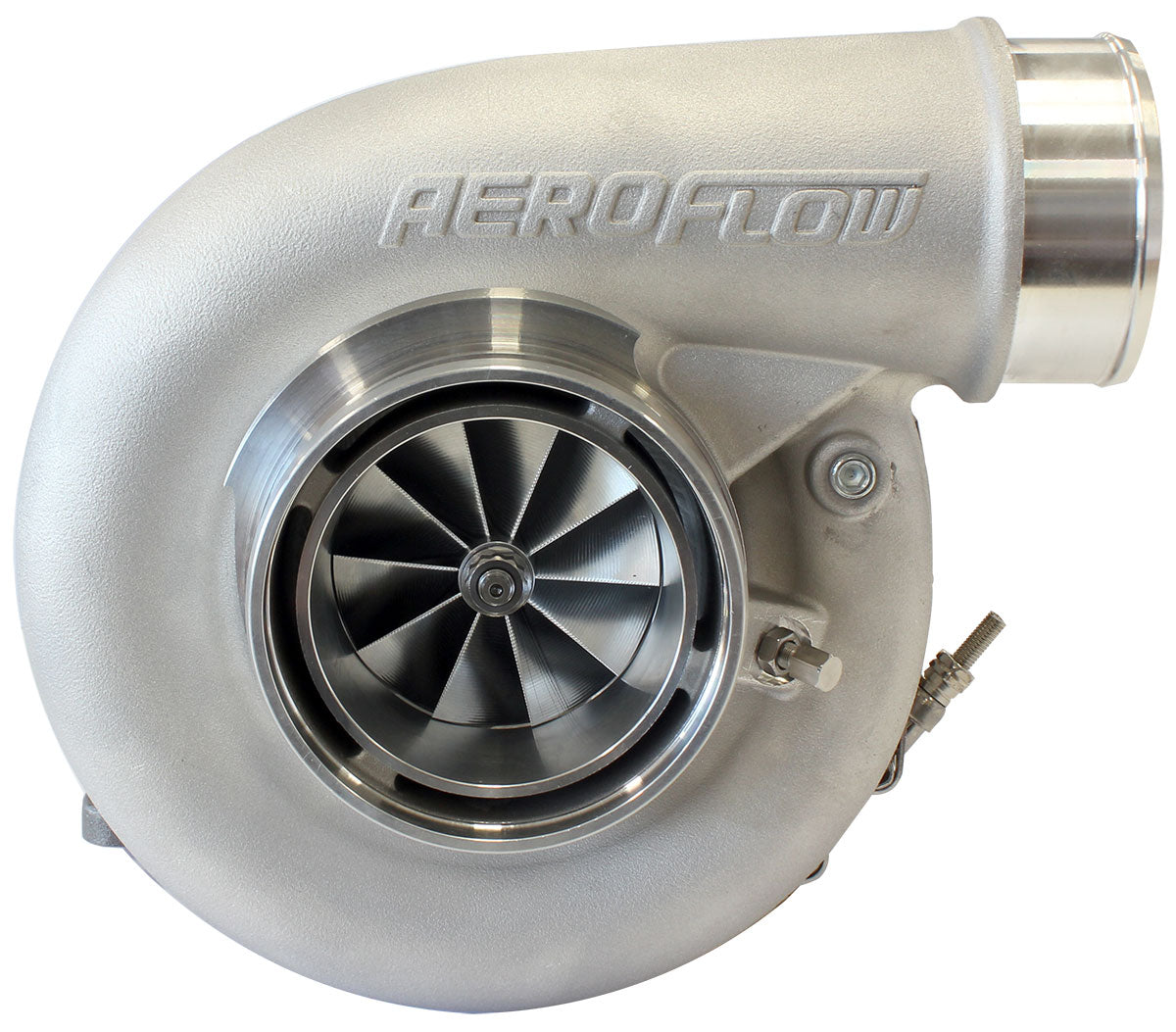 BOOSTED 7375 T4 1.25 Turbocharger 1200HP, Natural Cast Finish   External Wastegate, T4 Inlet Flange, V-Band Exhaust Flange