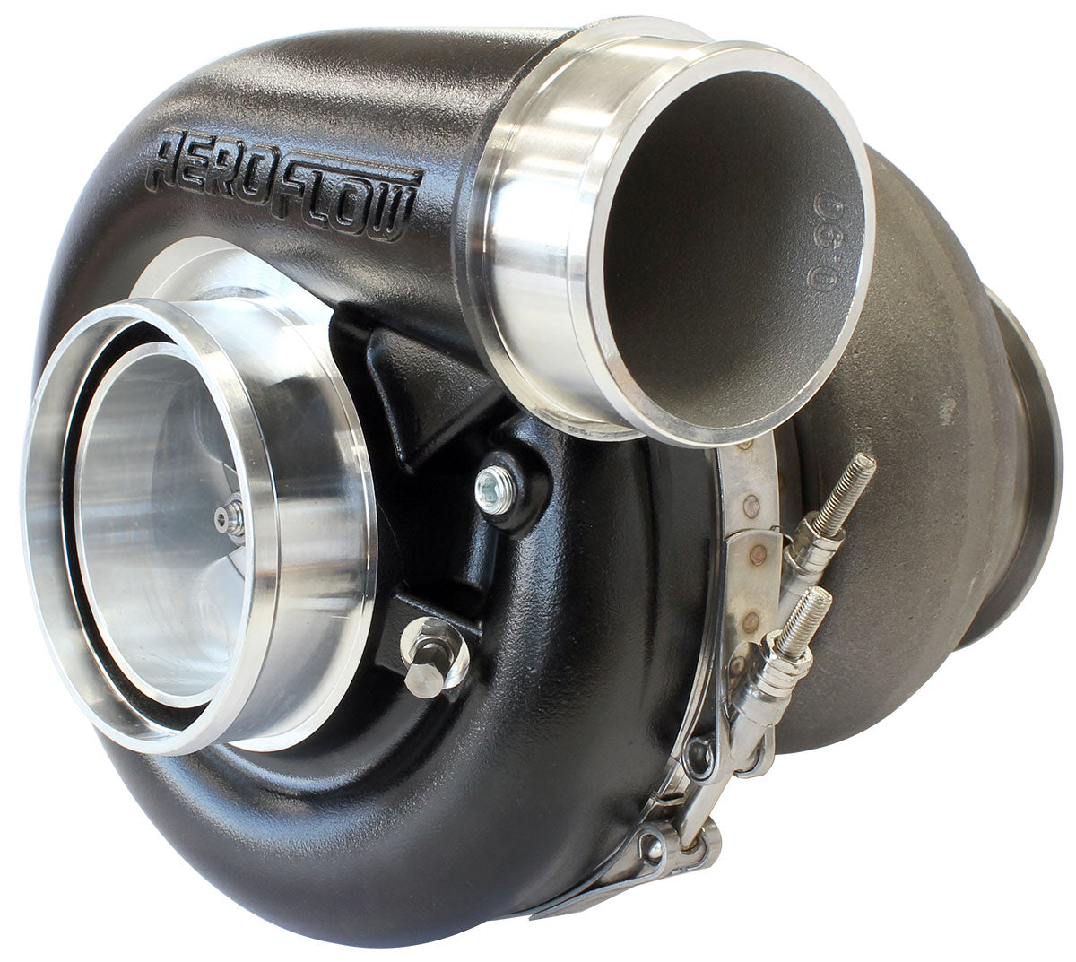 BOOSTED 7375 T4 1.25 Turbocharger 1200HP, Hi Temp Black Finish   External Wastegate, T4 Inlet Flange, V-Band Exhaust Flange