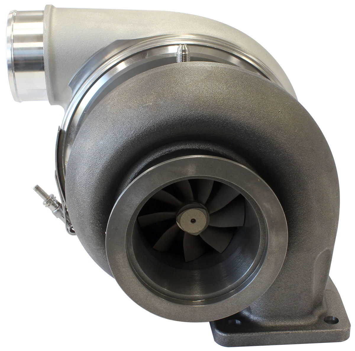BOOSTED 7375 T4 1.25 Turbocharger 1200HP, Natural Cast Finish   External Wastegate, T4 Inlet Flange, V-Band Exhaust Flange