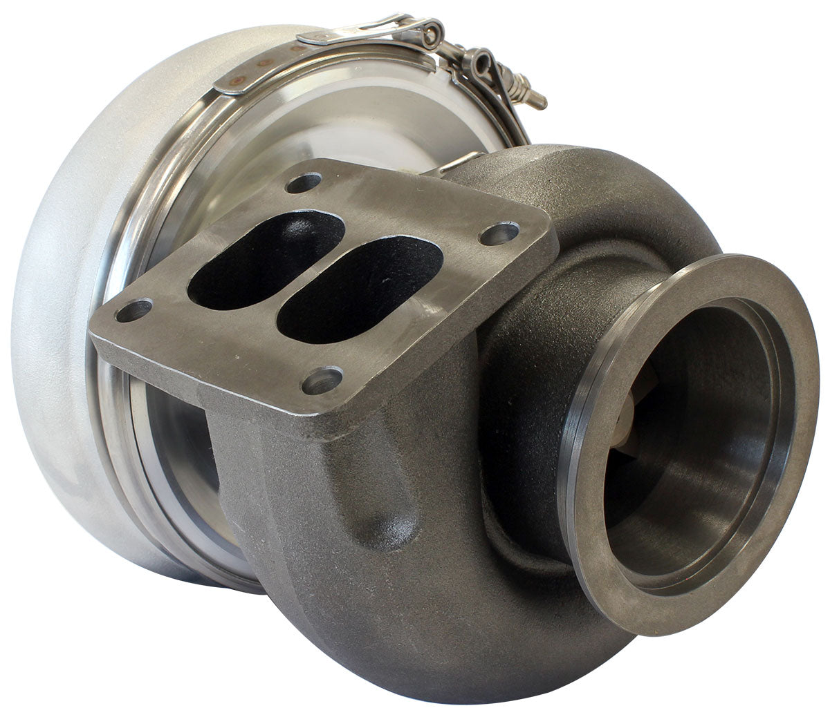 BOOSTED 7375 T4 1.25 Turbocharger 1200HP, Natural Cast Finish   External Wastegate, T4 Inlet Flange, V-Band Exhaust Flange