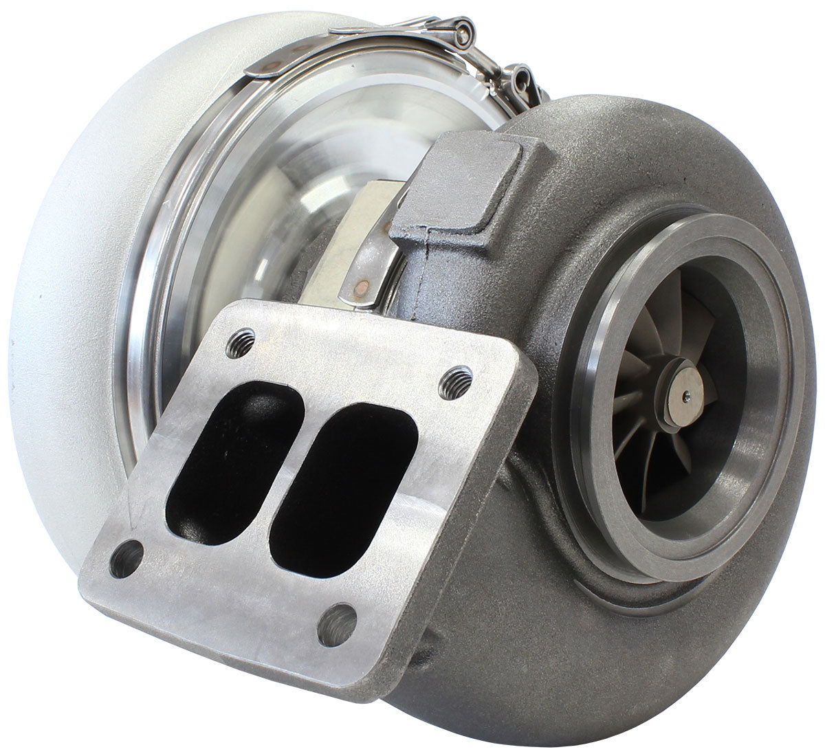 BOOSTED 7975 T4 1.25 Turbocharger 1450HP, Natural Cast Finish   External Wastegate, T4 Inlet Flange, V-Band Exhaust Flange