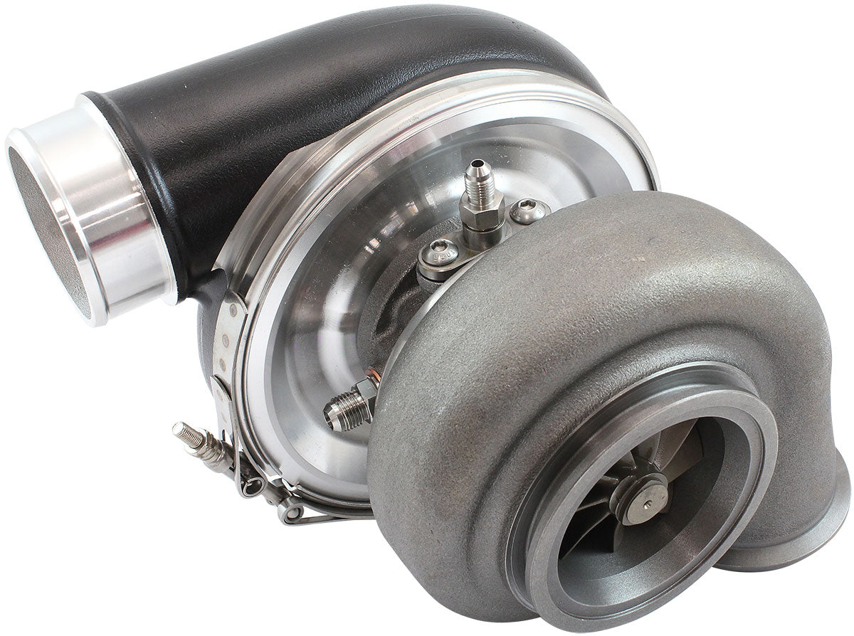 BOOSTED 7375 Dual V-Band 0.85 Turbocharger 1200HP, Hi Temp Black Finish   External Wastegate, V-Band Inlet & Exhaust Flanges