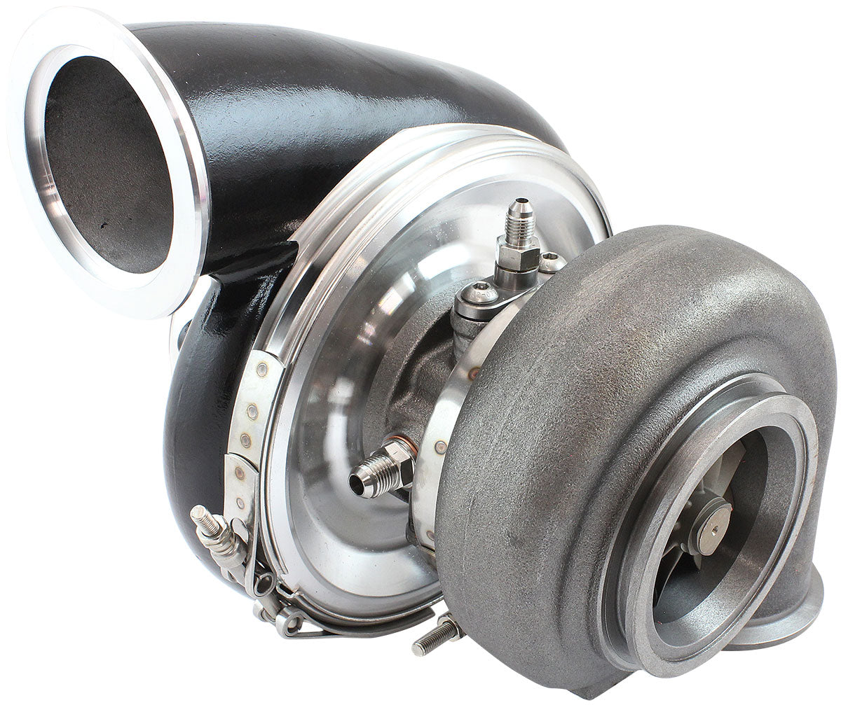 BOOSTED 7975 Dual V-Band 0.85 Turbocharger 1450HP, Hi Temp Black Finish   External Wastegate, V-Band Inlet & Exhaust Flanges