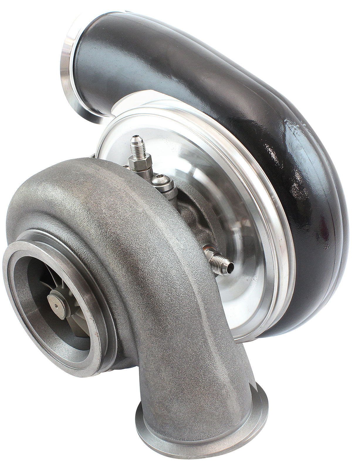 BOOSTED 7975 Dual V-Band 0.85 Turbocharger 1450HP, Hi Temp Black Finish   External Wastegate, V-Band Inlet & Exhaust Flanges