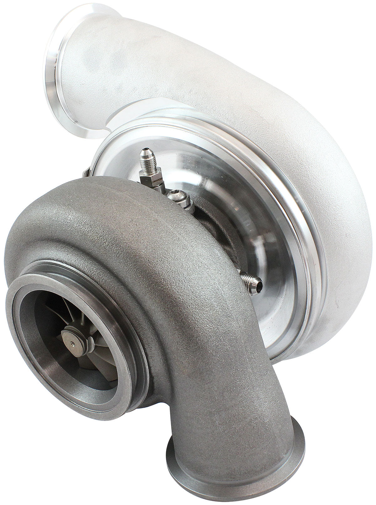 BOOSTED 7975 Dual V-Band 0.85 Turbocharger 1450HP, Natural Cast Finish   External Wastegate, V-Band Inlet & Exhaust Flanges