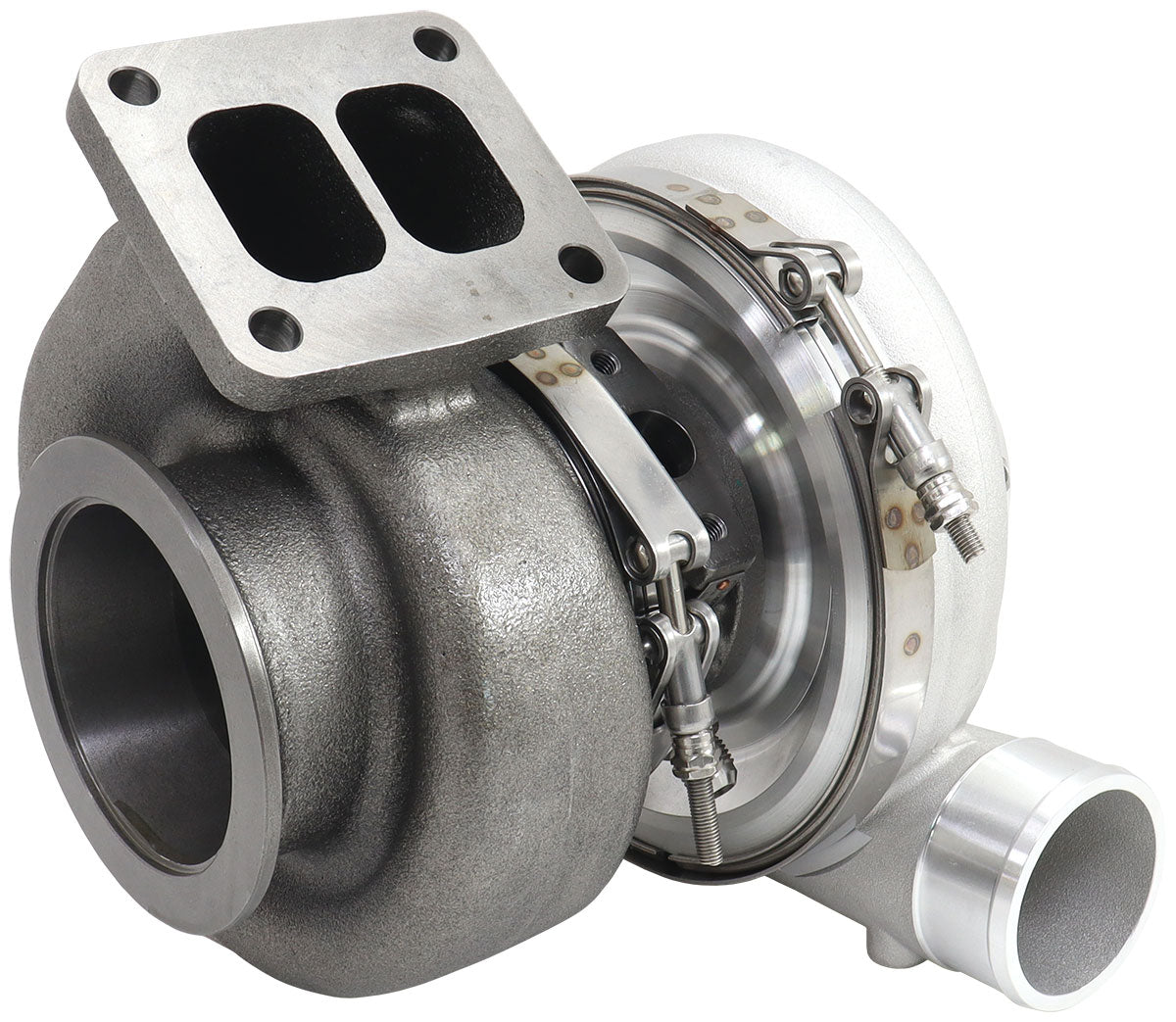 BOOSTED 6270 T4 1.06 Turbocharger 900HP, Natural Cast Finish   External Wastegate, T4 Inlet Flange, V-Band Exhaust Flange