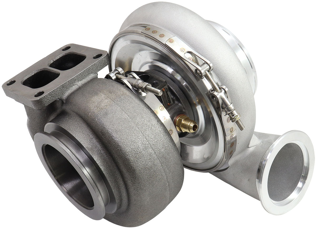 BOOSTED 7282 1.15 T4 Turbocharger 1350HP, Natural Cast Finish   External Wastegate, T4 Inlet Flange, V-Band Exhaust Flange
