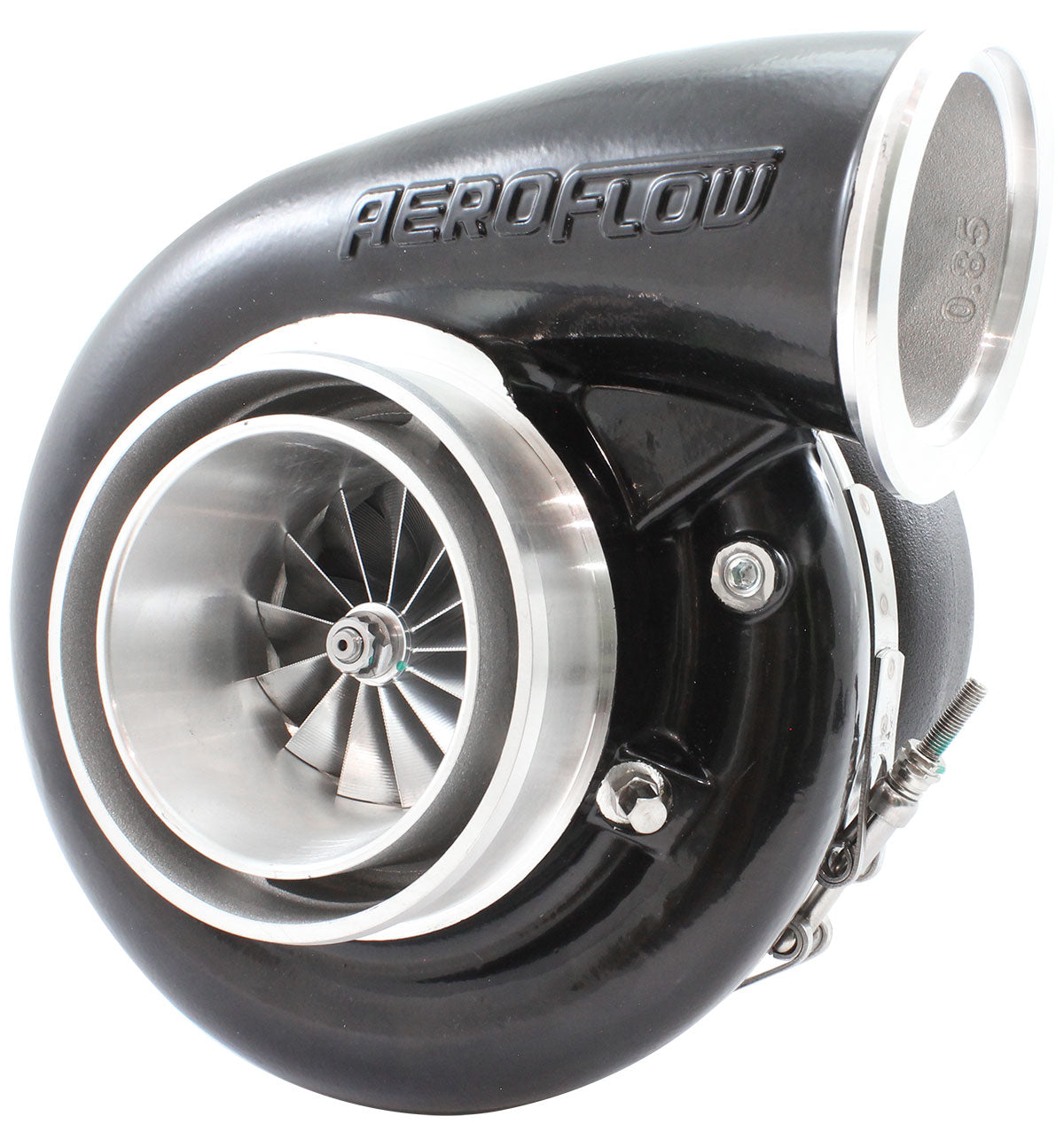 BOOSTED 7682 V-BAND 1.28 Turbocharger 1500HP, Hi Temp Black Finish   External Wastegate, V-Band Inlet Flange, V-Band Exhaust Flange