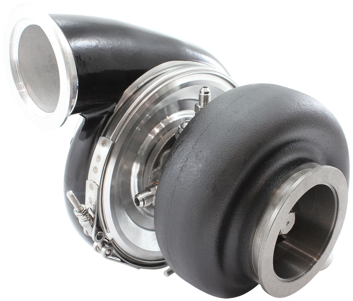 BOOSTED 7682 V-BAND 1.28 Turbocharger 1500HP, Hi Temp Black Finish   External Wastegate, V-Band Inlet Flange, V-Band Exhaust Flange