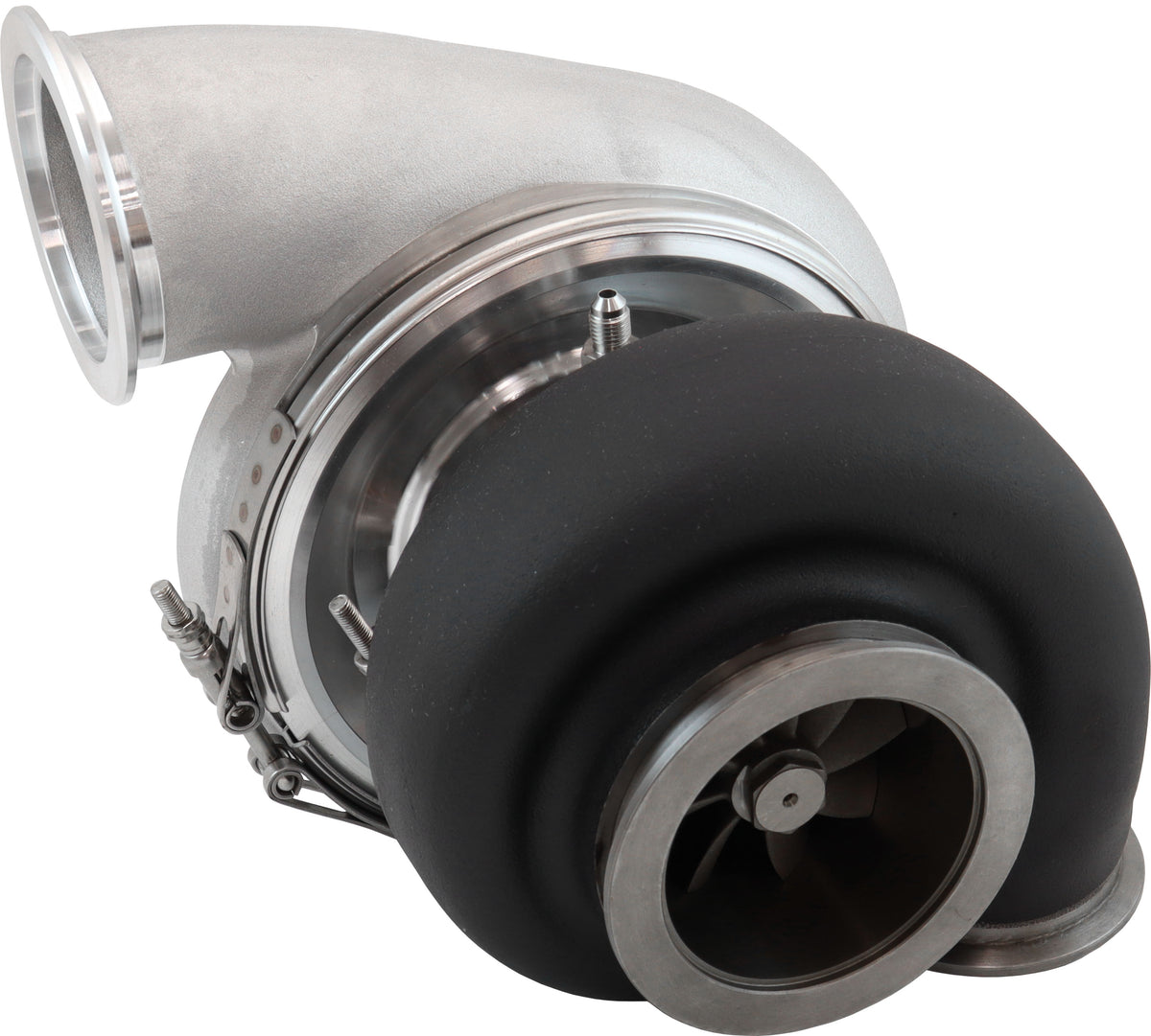 BOOSTED 7682 V-BAND 1.28 Turbocharger 1500HP, Natural Cast Finish   External Wastegate, V-Band Inlet Flange, V-Band Exhaust Flange