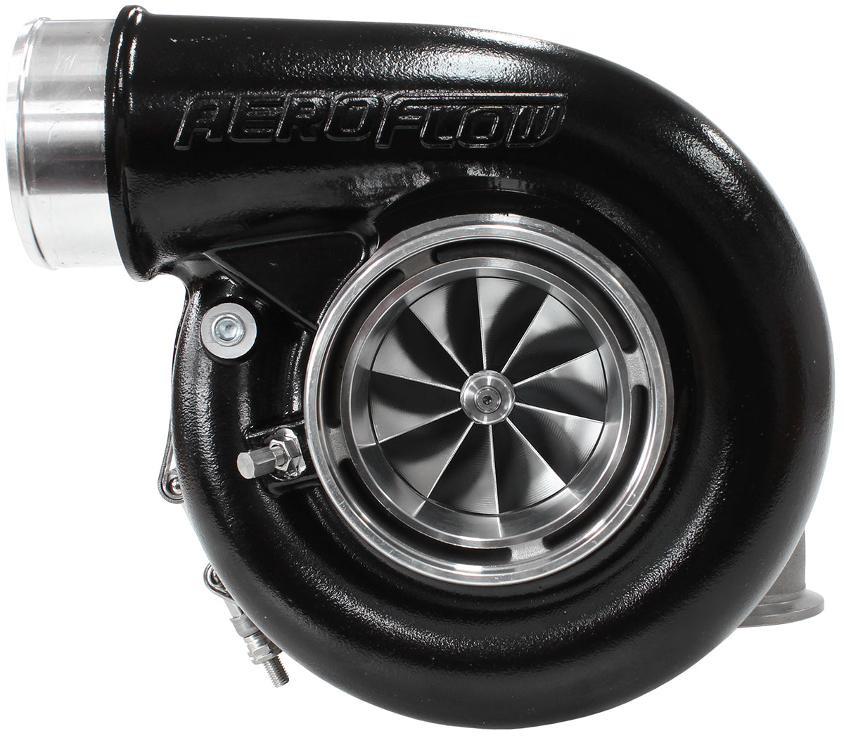 BOOSTED 7375 1.01 Reverse Rotation Turbocharger 1200HP, Hi Temp Black Finish   External Wastegate, V-Band Inlet & Exhaust Flanges