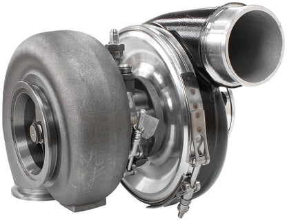BOOSTED 7375 1.01 Reverse Rotation Turbocharger 1200HP, Hi Temp Black Finish   External Wastegate, V-Band Inlet & Exhaust Flanges