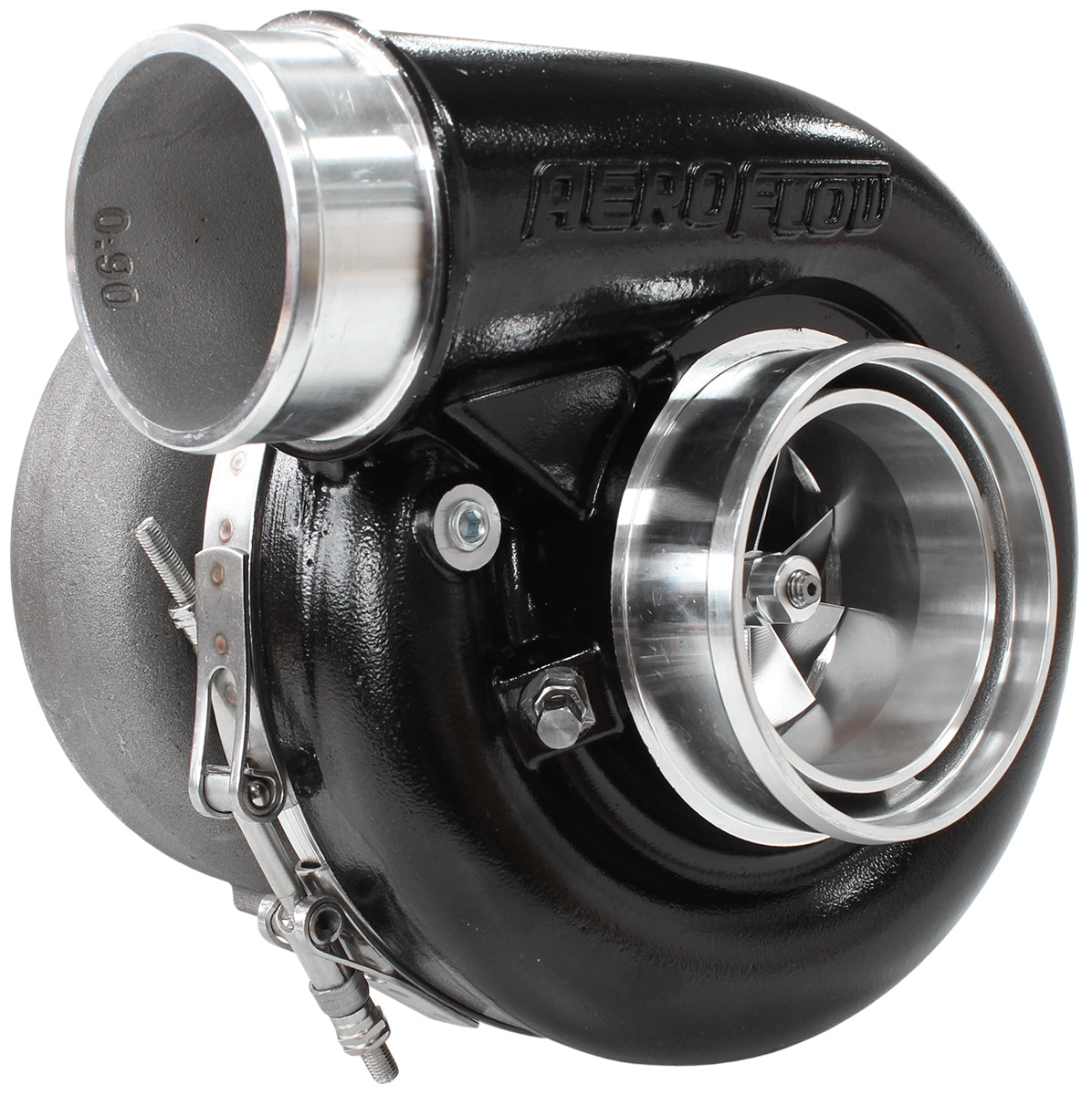 BOOSTED 7375 1.28 Reverse Rotation Turbocharger 1200HP, Hi Temp Black Finish   External Wastegate, V-Band Inlet & Exhaust Flanges