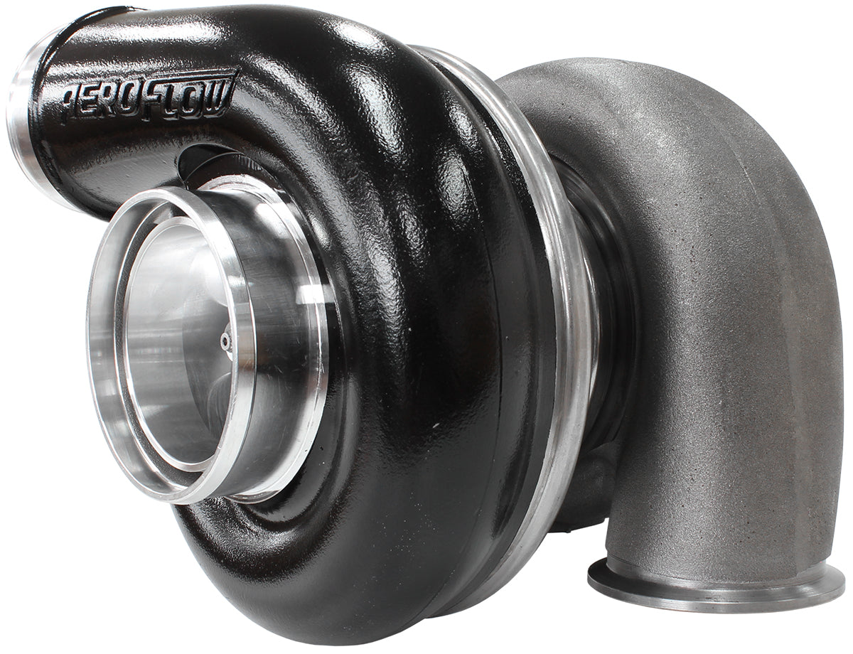 BOOSTED 7375 1.28 Reverse Rotation Turbocharger 1200HP, Hi Temp Black Finish   External Wastegate, V-Band Inlet & Exhaust Flanges