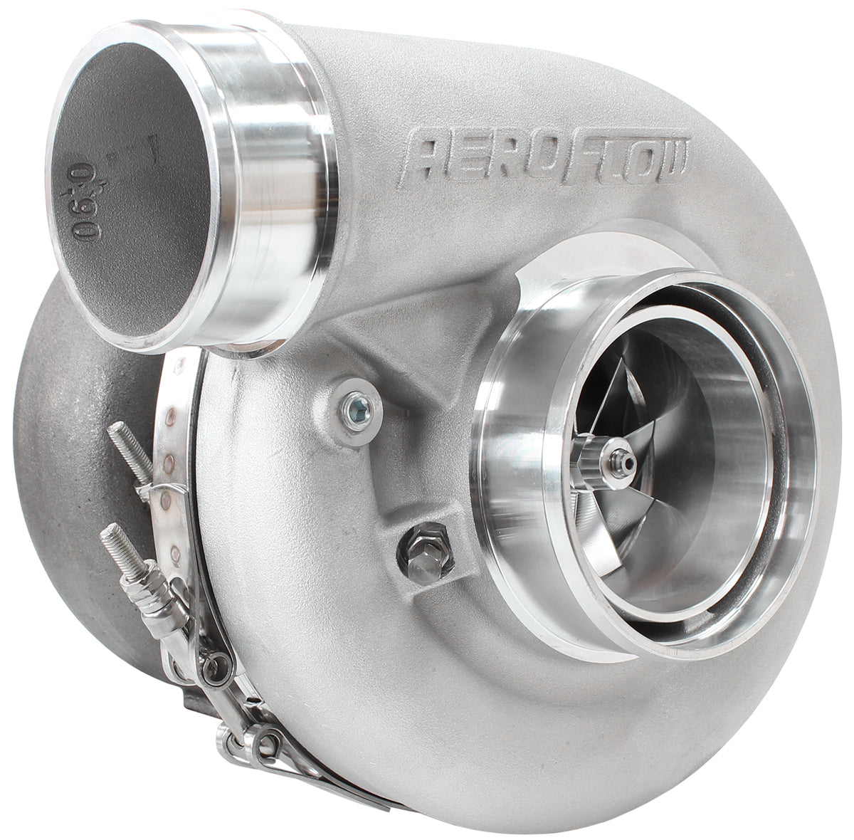 BOOSTED 7375 1.28 Reverse Rotation Turbocharger 1200HP, Natural Cast Finish   External Wastegate, V-Band Inlet & Exhaust Flanges