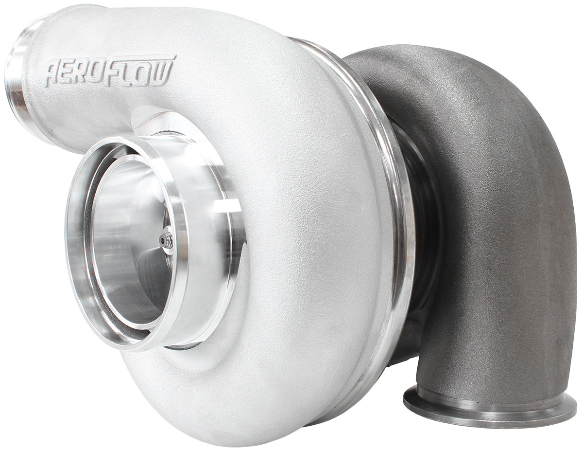 BOOSTED 7375 1.28 Reverse Rotation Turbocharger 1200HP, Natural Cast Finish   External Wastegate, V-Band Inlet & Exhaust Flanges