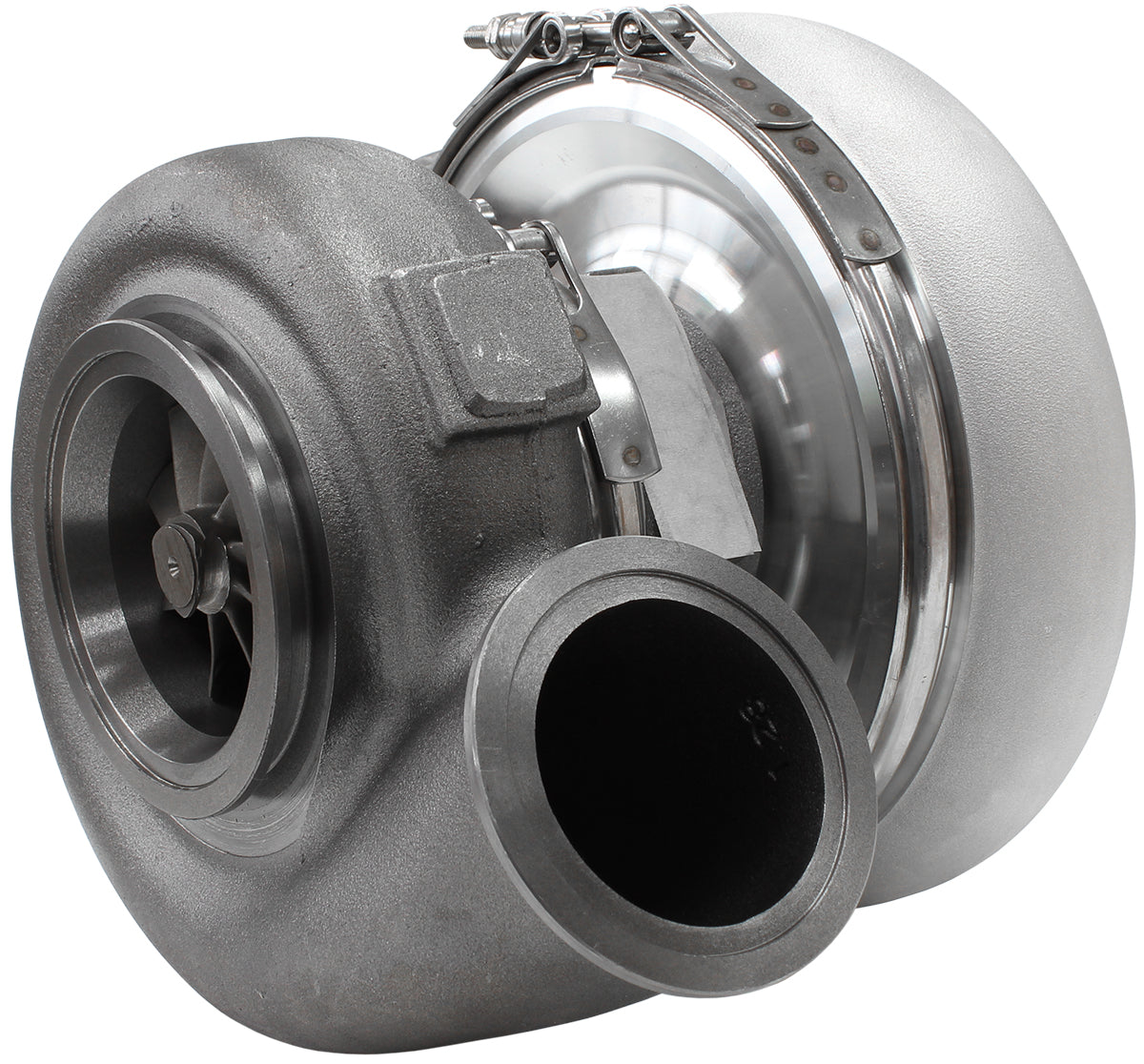 BOOSTED 7975 1.01 Reverse Rotation Turbocharger 1450HP, Natural Cast Finish   External Wastegate, V-Band Inlet & Exhaust Flanges