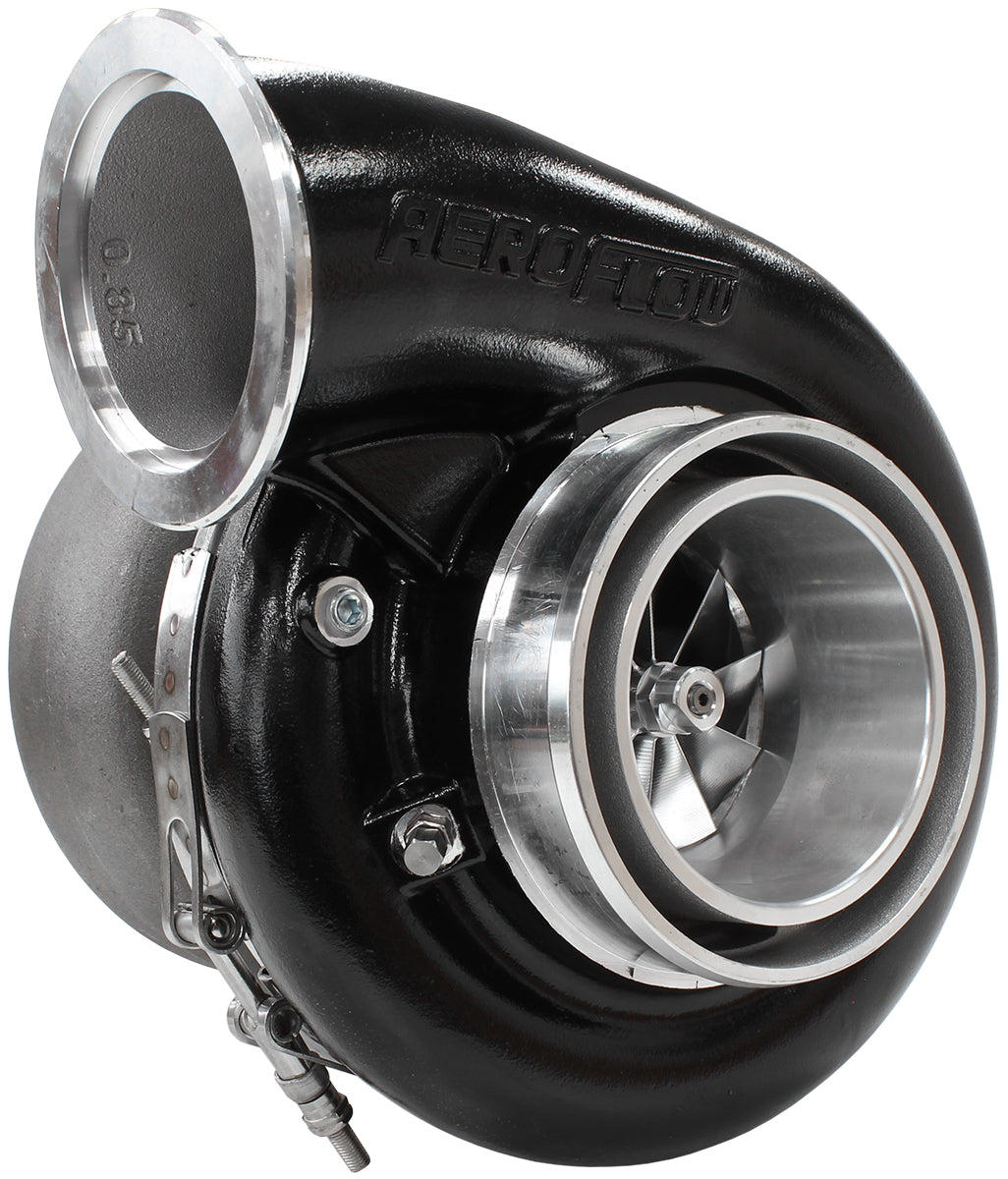 BOOSTED 7975 1.15 Reverse Rotation Turbocharger 1450HP, Hi Temp Black Finish   External Wastegate, V-Band Inlet & Exhaust Flanges