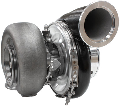 BOOSTED 7975 1.15 Reverse Rotation Turbocharger 1450HP, Hi Temp Black Finish   External Wastegate, V-Band Inlet & Exhaust Flanges