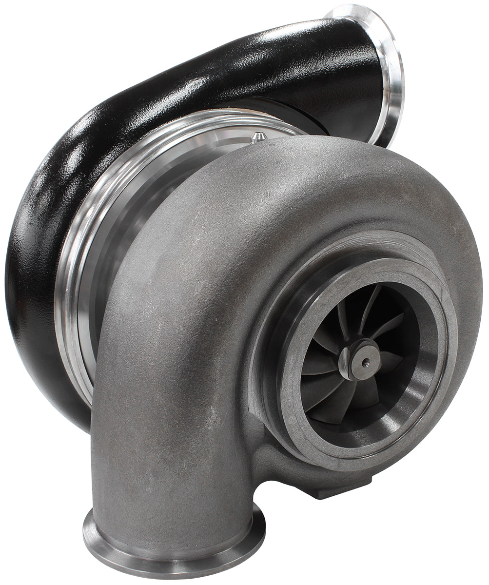 BOOSTED 7975 1.28 Reverse Rotation Turbocharger 1450HP, Hi Temp Black Finish   External Wastegate, V-Band Inlet & Exhaust Flanges