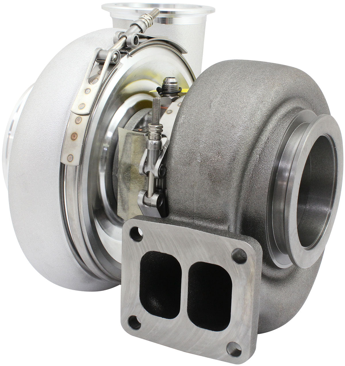 BOOSTED 8082 T4 1.28 Turbocharger 1600HP, Natural Cast Finish   External Wastegate, T4 Inlet Flange, V-Band Exhaust Flange