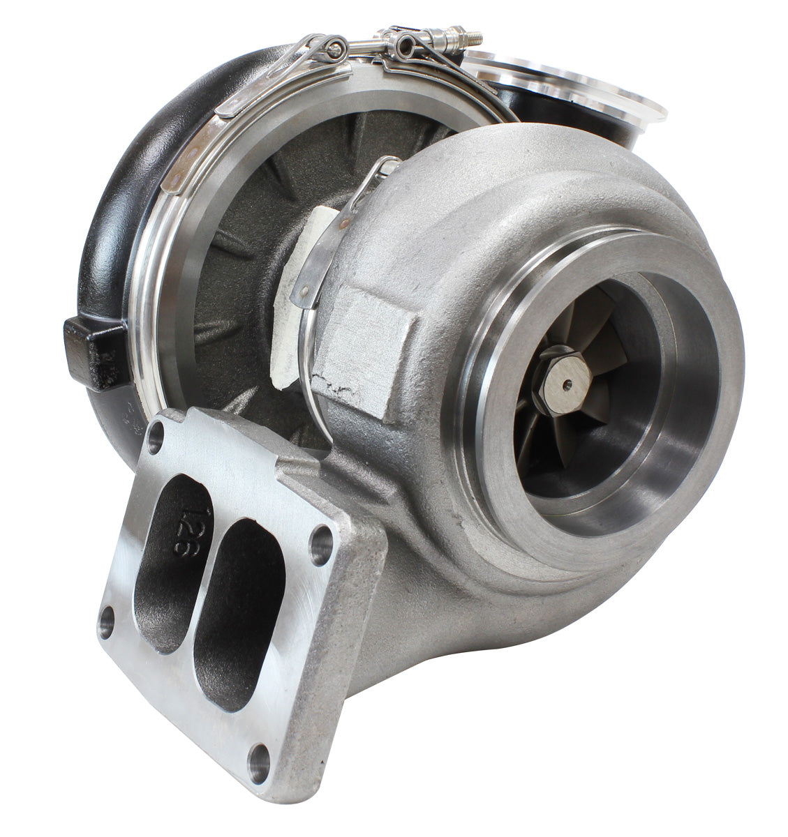 BOOSTED 8077 T6 1.26 Turbocharger 1250HP, Hi Temp Black Finish   External Wastegate, T6 Twin Entry Inlet Flange, V-Band Exhaust Flange