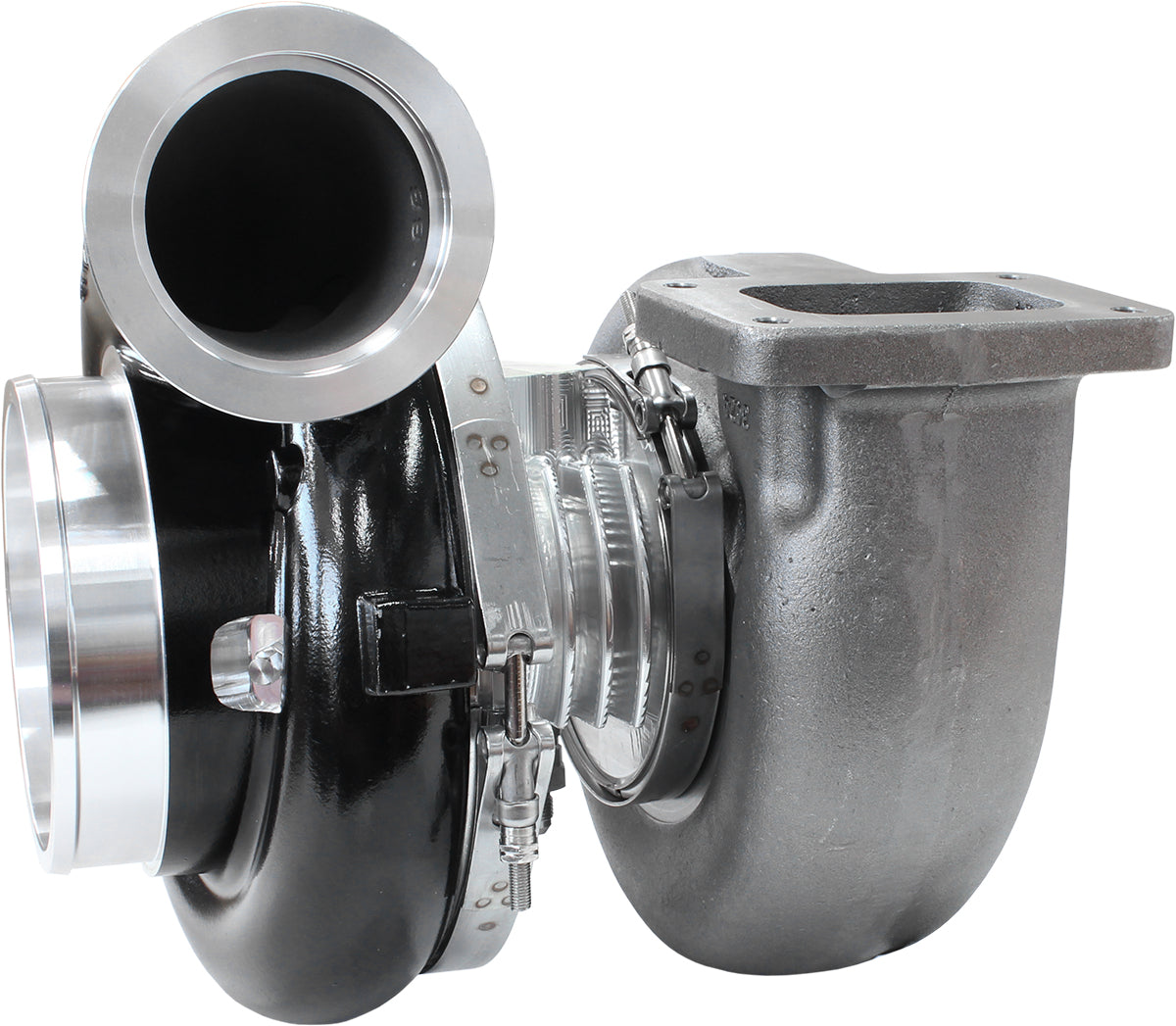 BOOSTED 94103 T6 1.24 Turbocharger 2500HP, Hi Temp Black Finish   External Wastegate, T6 Twin Entry Inlet Flange, V-Band Exhaust Flange