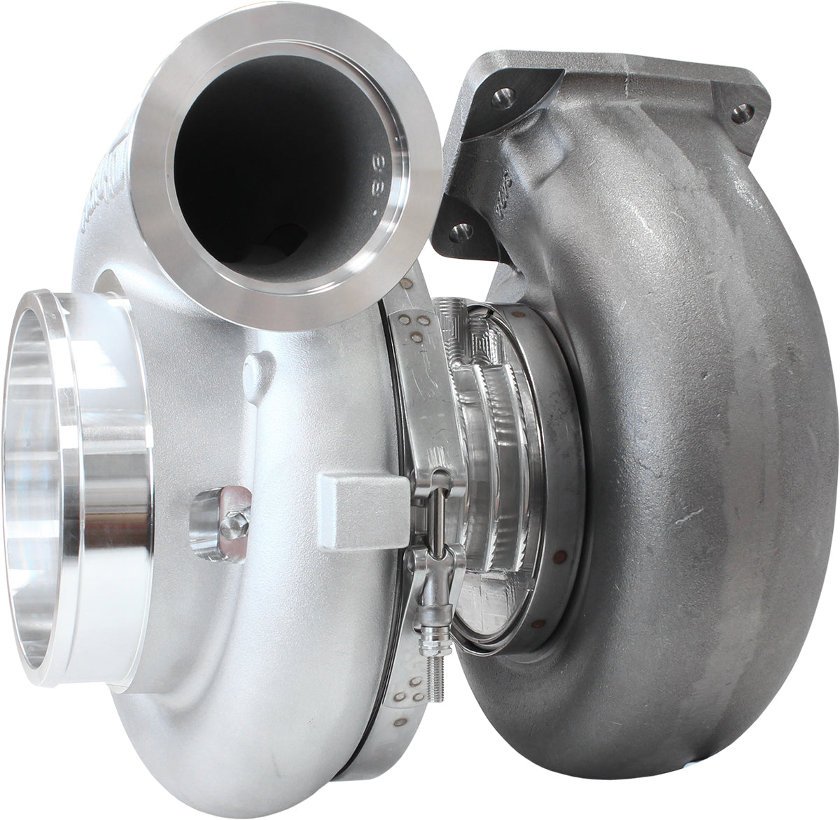 BOOSTED 94103 T6 1.24 Turbocharger 2500HP, Natural Cast Finish   External Wastegate, T6 Twin Entry Inlet Flange, V-Band Exhaust Flange