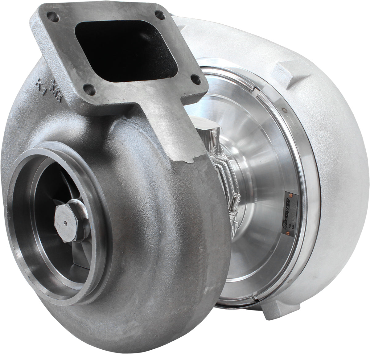 BOOSTED 94103 T6 1.24 Turbocharger 2500HP, Natural Cast Finish   External Wastegate, T6 Twin Entry Inlet Flange, V-Band Exhaust Flange