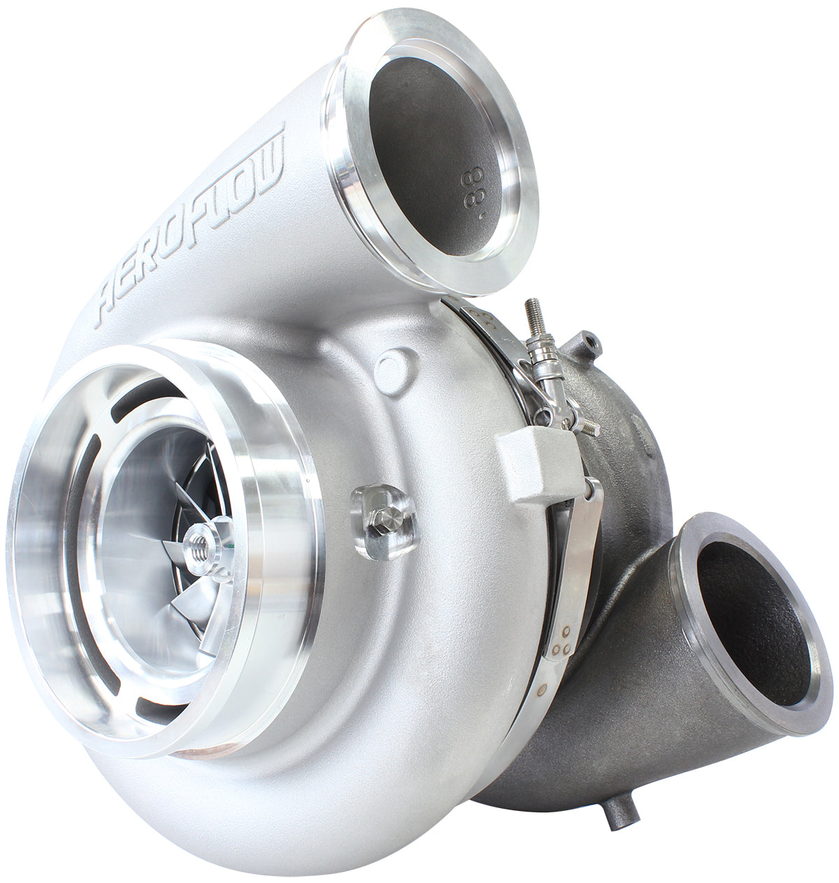 BOOSTED 94103 V-Band 1.22 Turbocharger 2000HP, Natural Cast Finish   External Wastegate, V-Band Inlet & Exhaust Flanges