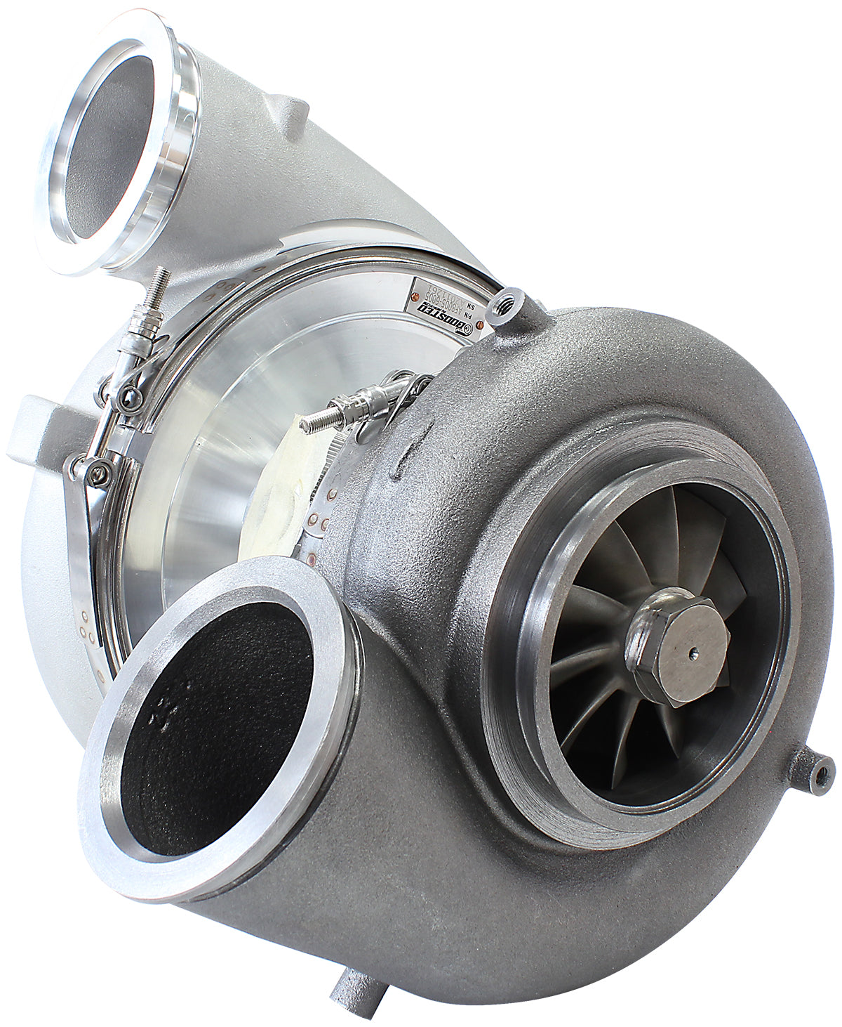 BOOSTED 94103 V-Band 1.22 Turbocharger 2000HP, Natural Cast Finish   External Wastegate, V-Band Inlet & Exhaust Flanges