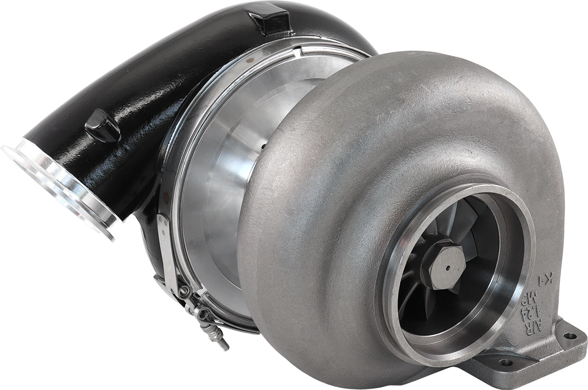 BOOSTED 88102 T6 1.24 Turbocharger 2500HP, Hi Temp Black Finish   External Wastegate, T6 Twin Entry Inlet Flange, V-Band Exhaust Flange