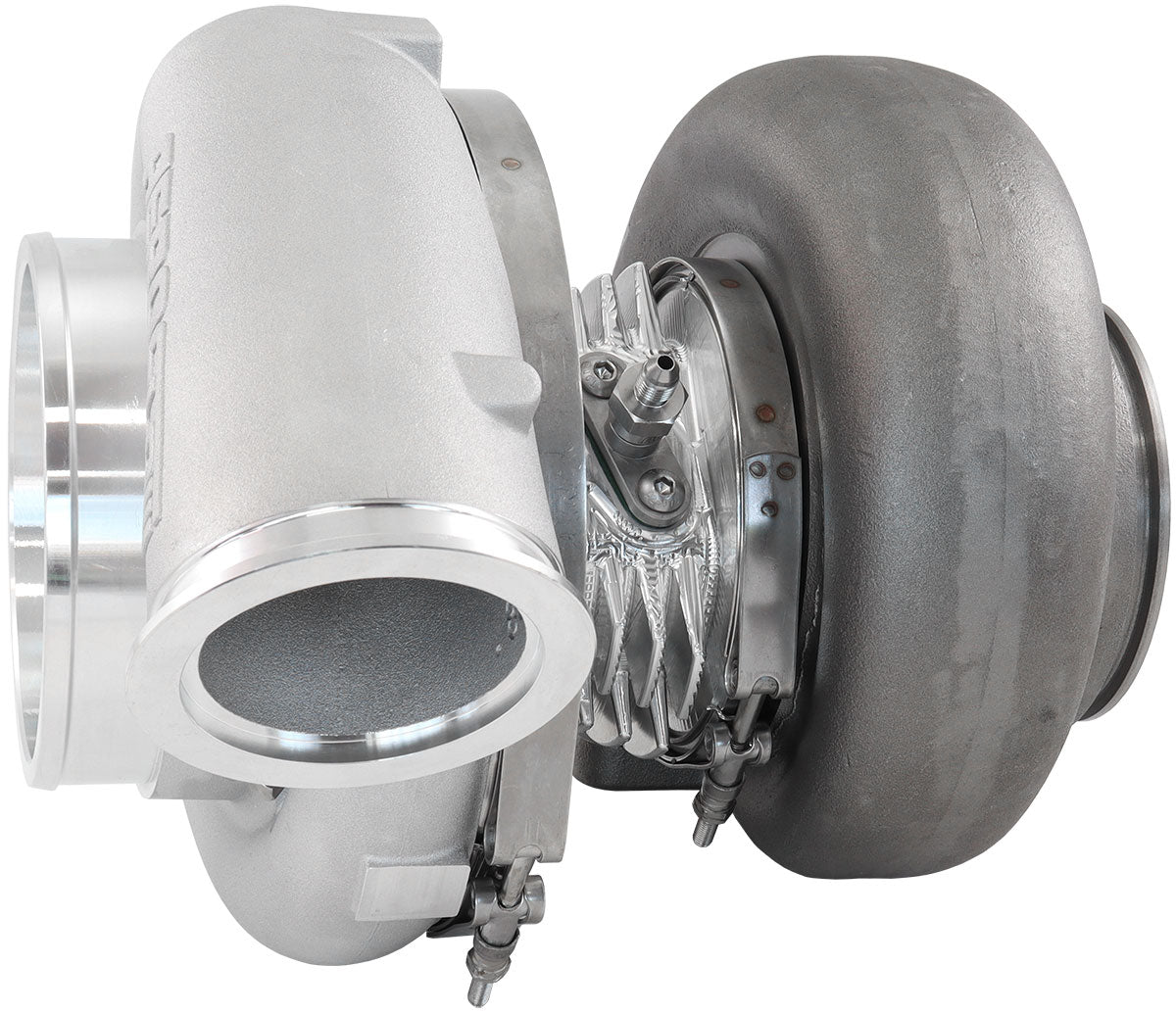 BOOSTED 88102 T6 1.24 Turbocharger 2500HP, Natural Cast Finish   External Wastegate, T6 Twin Entry Inlet Flange, V-Band Exhaust Flange