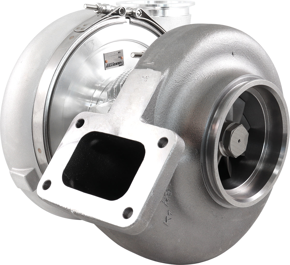 BOOSTED 88102 T6 1.24 Turbocharger 2500HP, Natural Cast Finish   External Wastegate, T6 Twin Entry Inlet Flange, V-Band Exhaust Flange