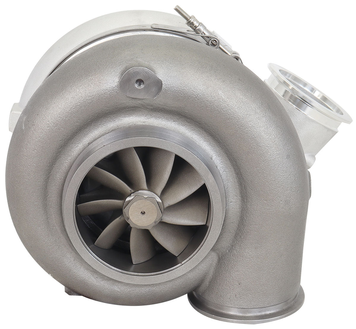 BOOSTED 106112 V-Band 1.25 Turbocharger 3000HP, Natural Cast Finish   External Wastegate, V-Band Inlet & Exhaust Flanges