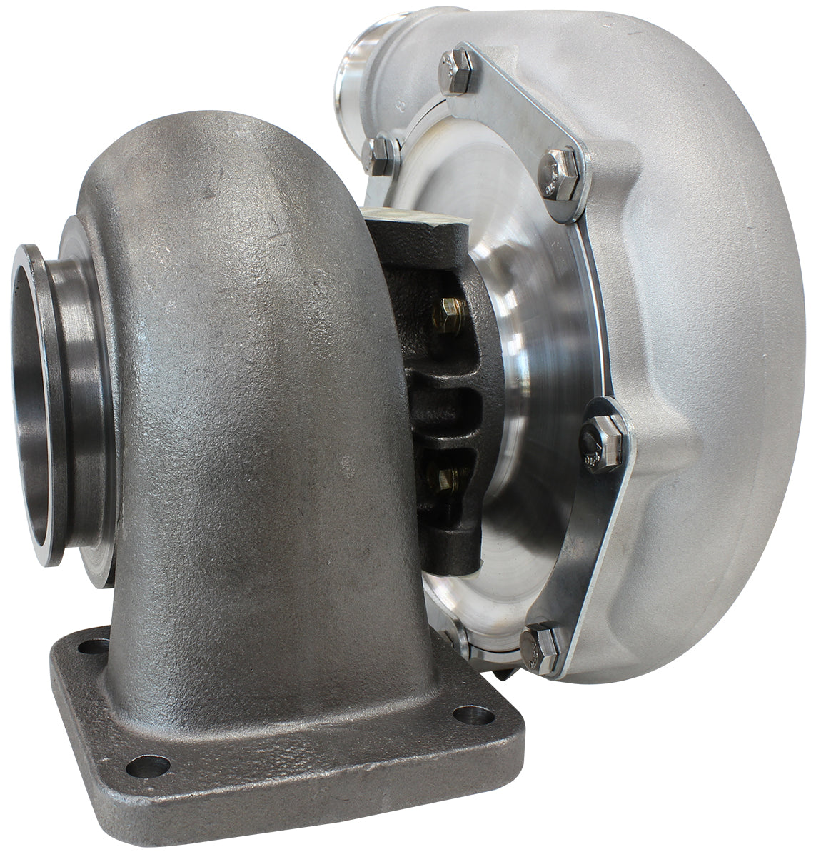 BOOSTED 7875 T4 .96 Turbocharger 950HP, Natural Cast Finish   External Wastegate, T4 Inlet Flange, V-Band Exhaust Flange