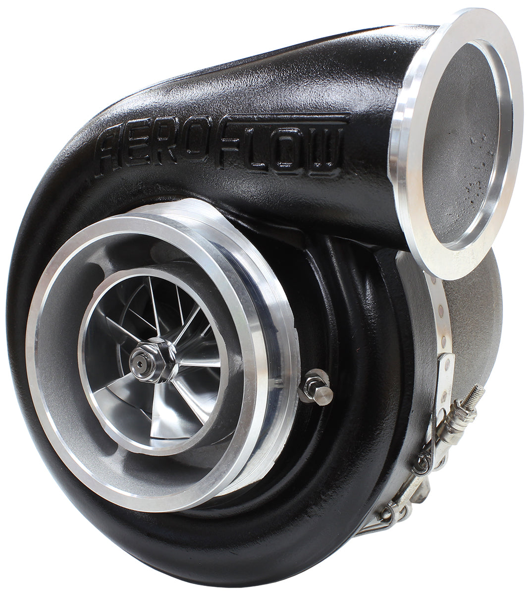 BOOSTED 7575 T4 1.10 Turbocharger 1050HP, Hi Temp Black Finish   External Wastegate, T4 Twin Entry Inlet Flange, V-Band Exhaust Flange