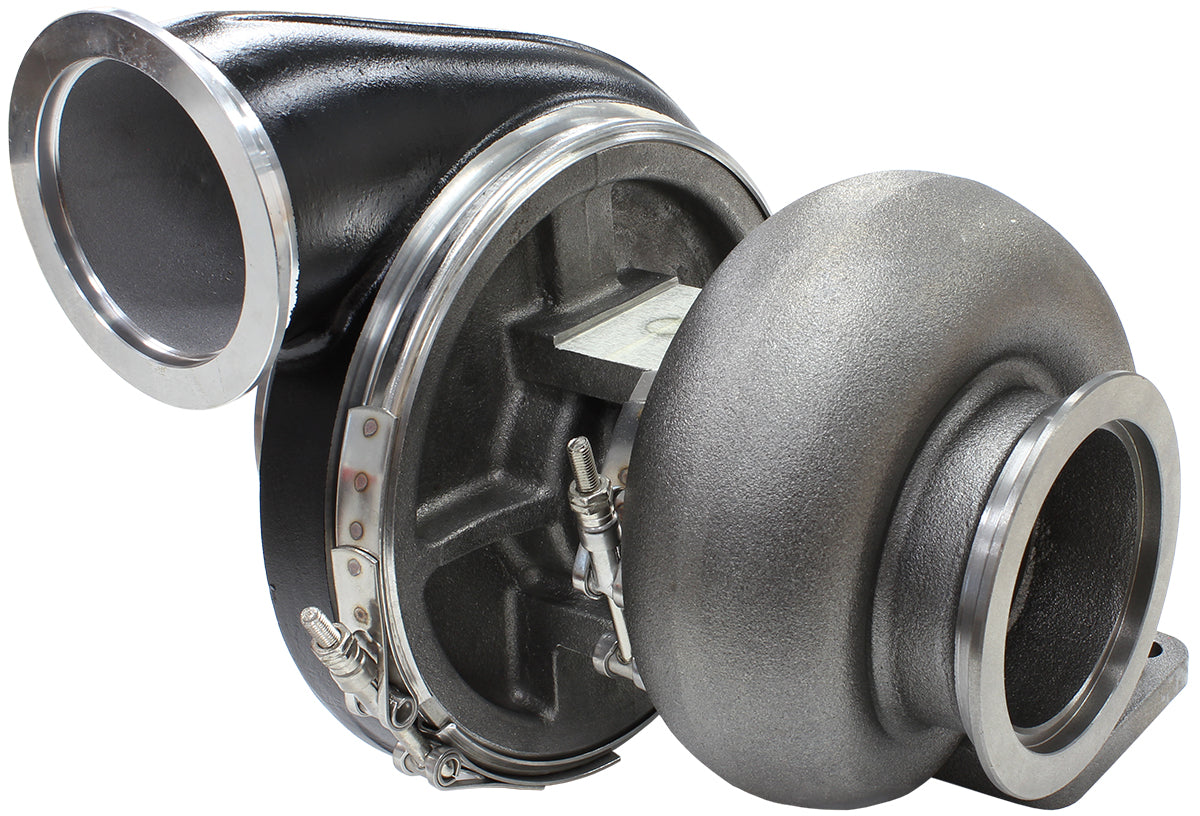 BOOSTED 7575 T4 1.10 Turbocharger 1050HP, Hi Temp Black Finish   External Wastegate, T4 Twin Entry Inlet Flange, V-Band Exhaust Flange
