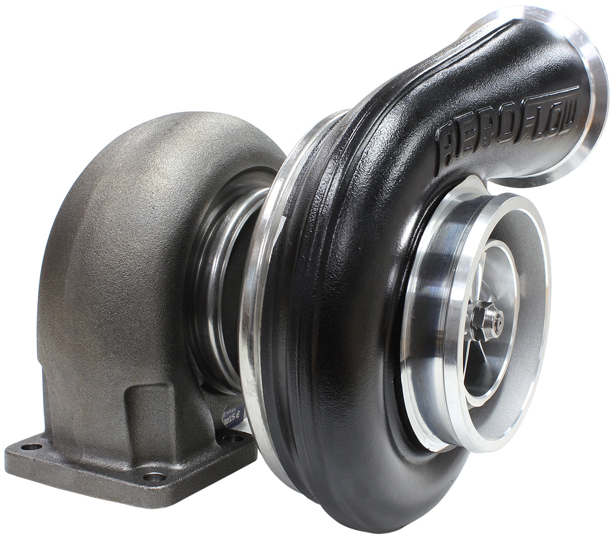 BOOSTED 7575 T4 1.10 Turbocharger 1050HP, Hi Temp Black Finish   External Wastegate, T4 Twin Entry Inlet Flange, V-Band Exhaust Flange