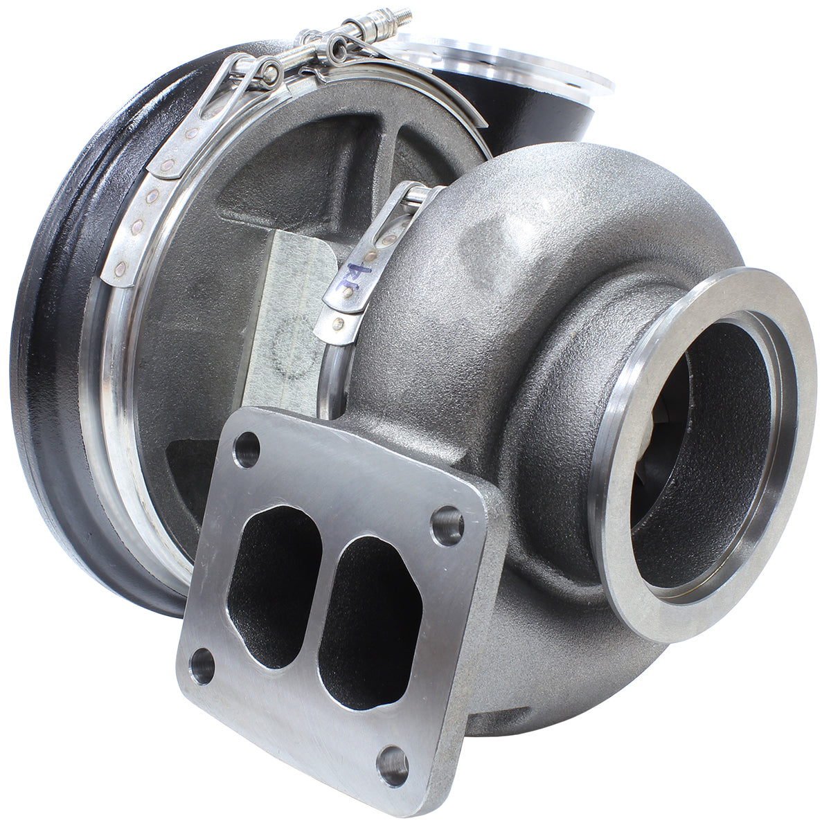 BOOSTED 7575 T4 1.10 Turbocharger 1050HP, Hi Temp Black Finish   External Wastegate, T4 Twin Entry Inlet Flange, V-Band Exhaust Flange
