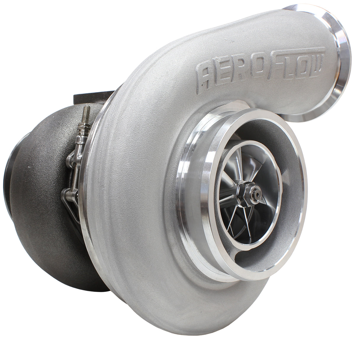 BOOSTED 7575 T4 1.10 Turbocharger 1050HP, Natural Cast Finish   External Wastegate, T4 Twin Entry Inlet Flange, V-Band Exhaust Flange